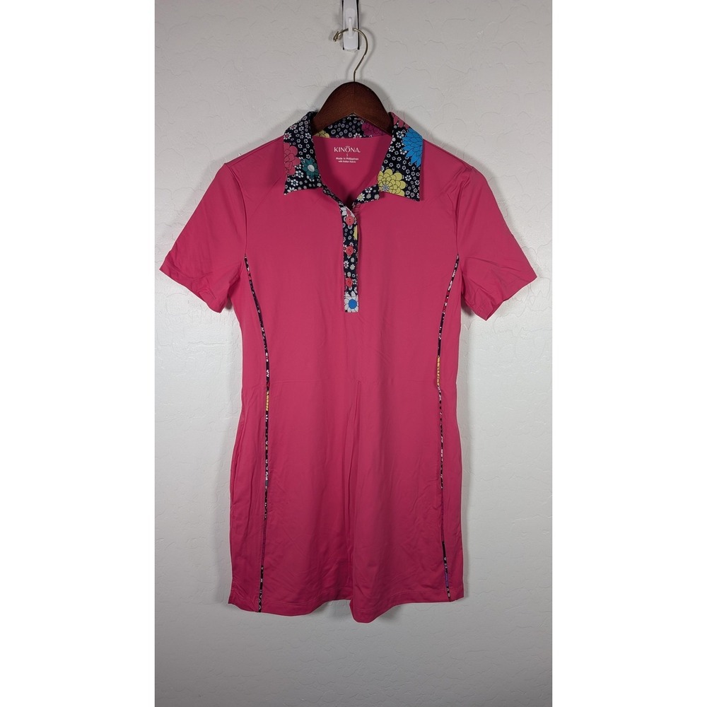 KINONA Dress Womens Small Pink Floral Collar Short Sleeve Golf Tennis Travel